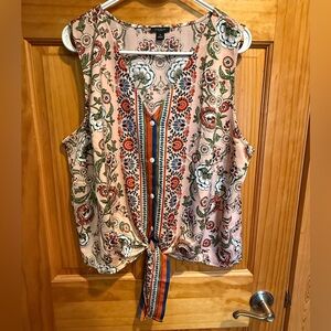 Ann Taylor Multicolor Floral Tie-Front Blouse